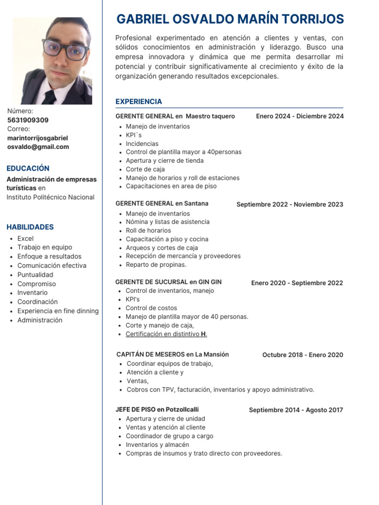 C.V+Gerente+general+ | PDF | Business | Economias