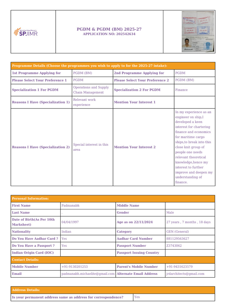 PGDM & PGDM (BM) Application 2025-27 | PDF | Graduate Management ...