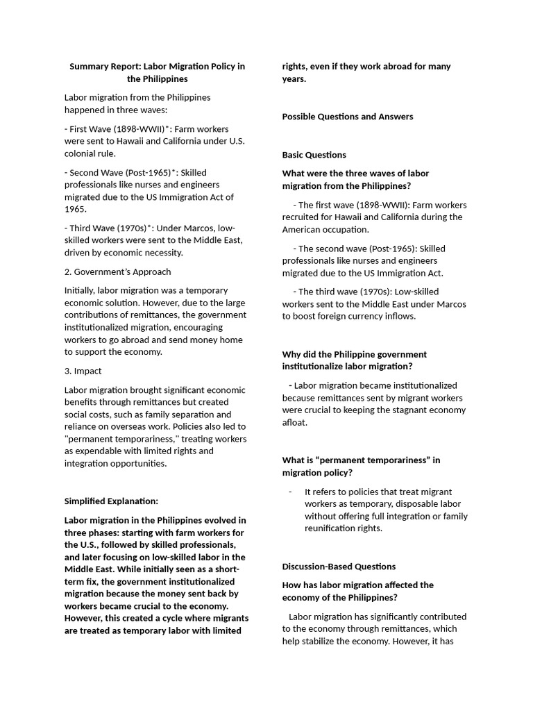 Philippine Labor Migration Waves Pdf Migrant Worker Human Migration