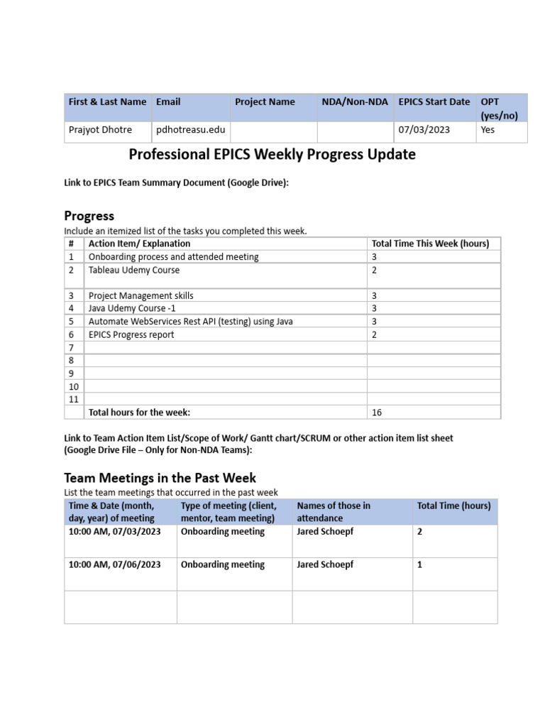 EPICS Weekly Progress Report Summary | PDF | Project Management | Computing