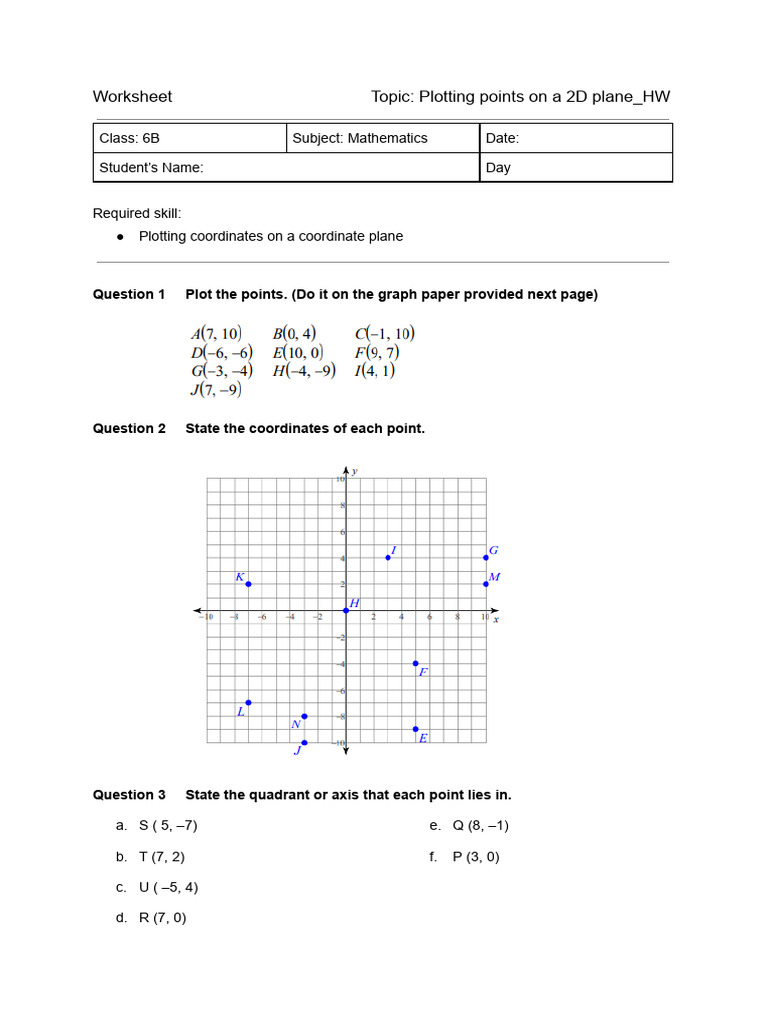 Plotting Points on a Coordinate Plane | PDF | Elementary Geometry ...