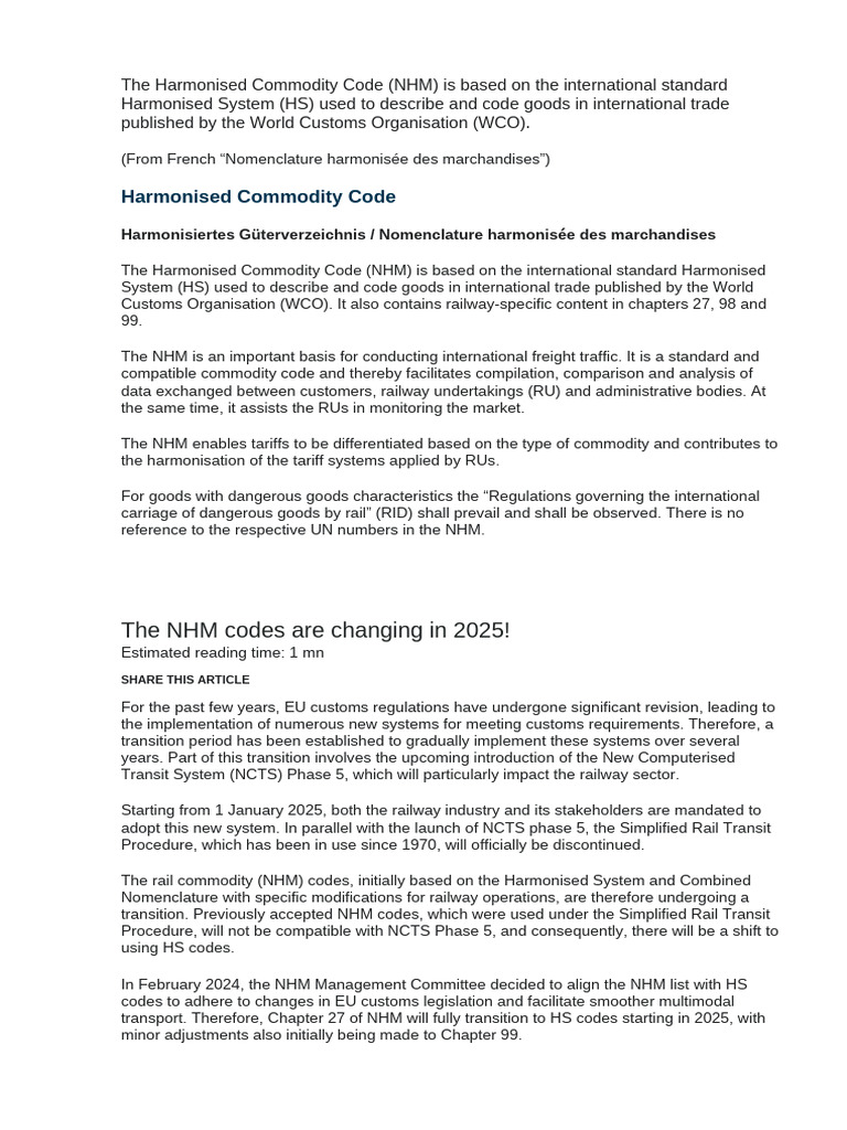 NHM Code Transition to HS Codes 2025 | PDF