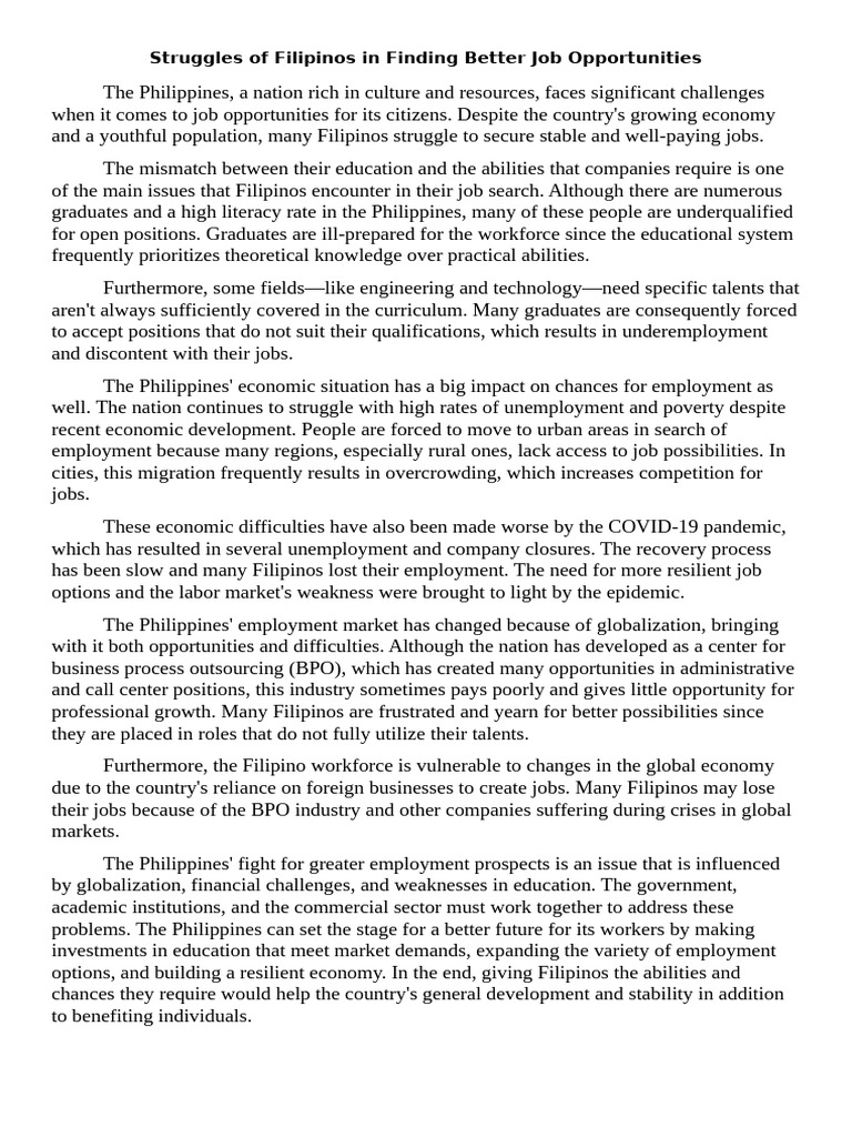 Job Scarcity Challenges in the Philippines | PDF | Economies