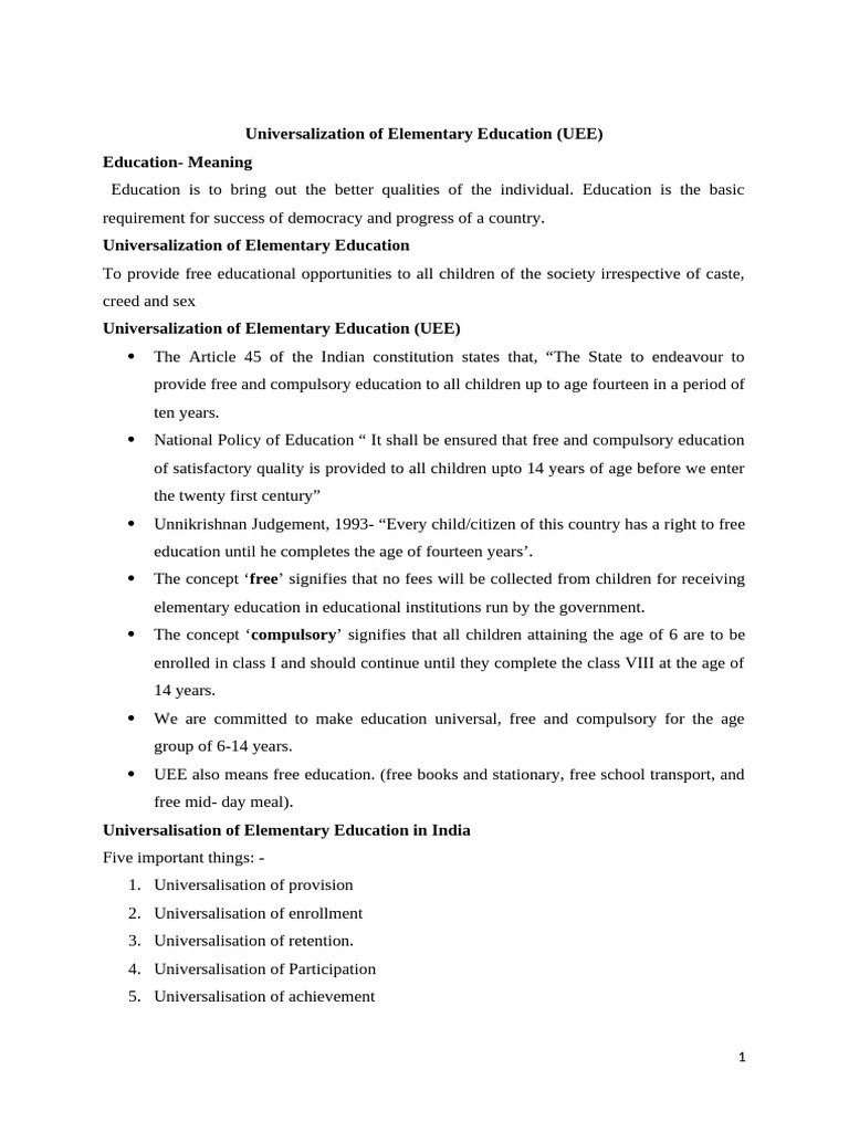 Universalization of Elementary Education | PDF | Inclusion (Education ...