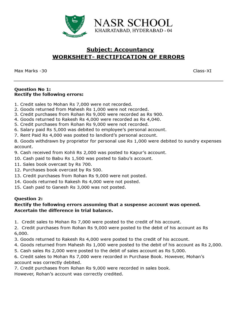 Rectification of Errors in Accountancy | PDF | Debits And Credits ...