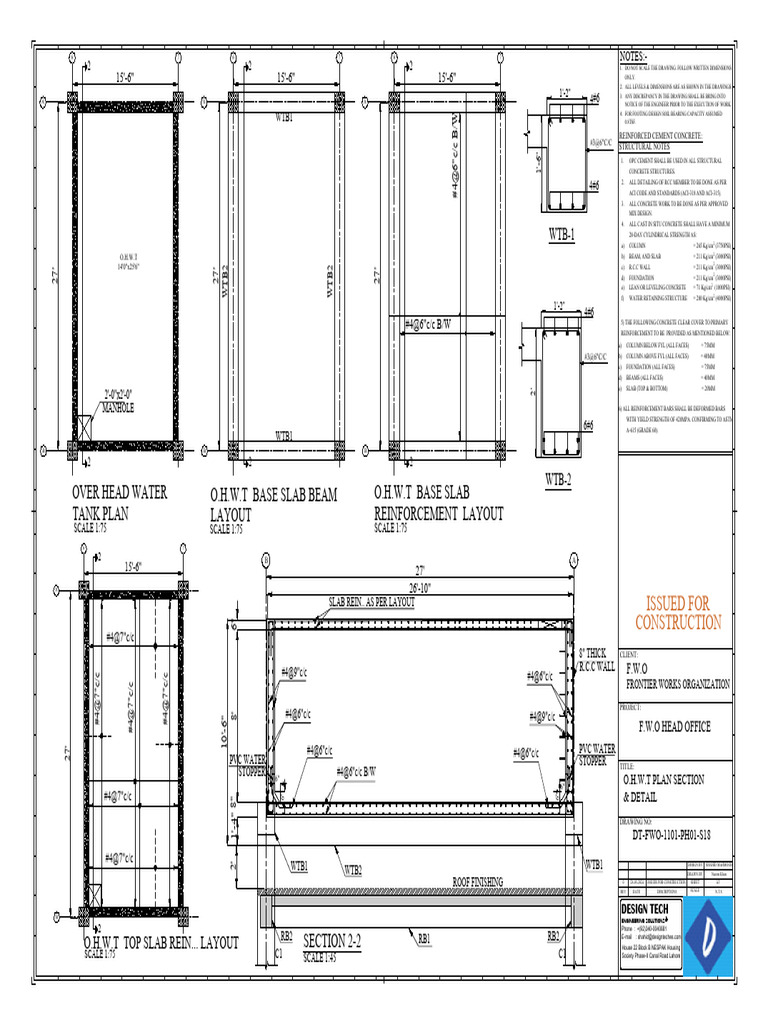 Overhead Water Tank Construction Plan | PDF | Concrete | Building