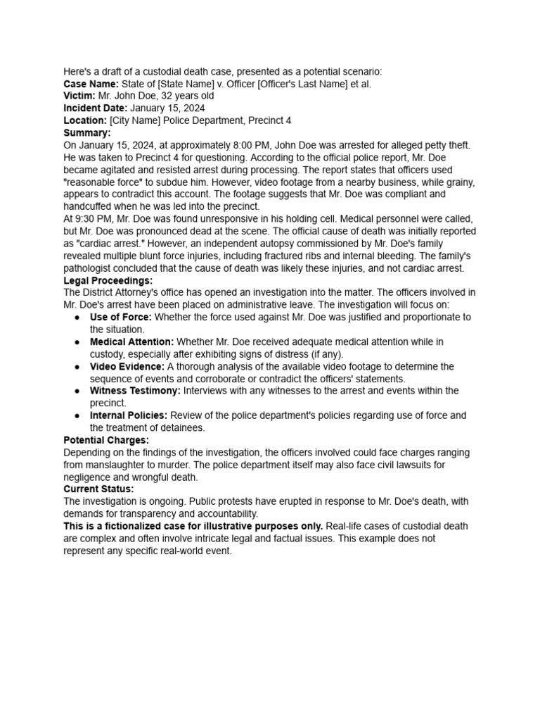 Draft Me The Case of Custodial Death | PDF | Arrest | Crimes