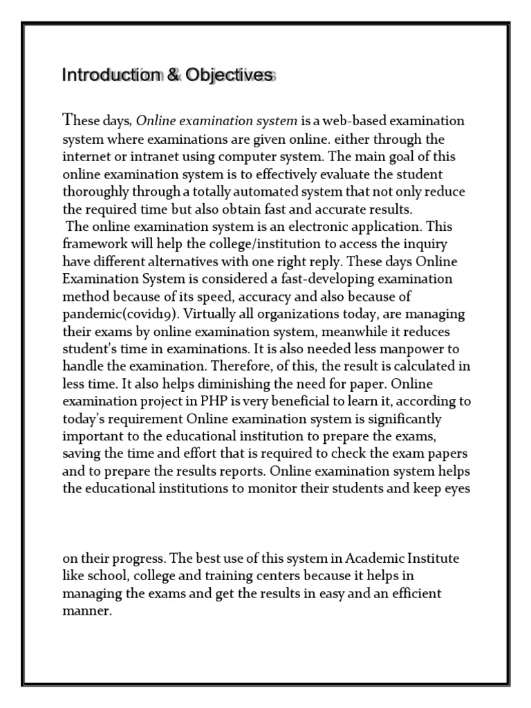 Online Examination System Overview | PDF | Software Testing | Databases