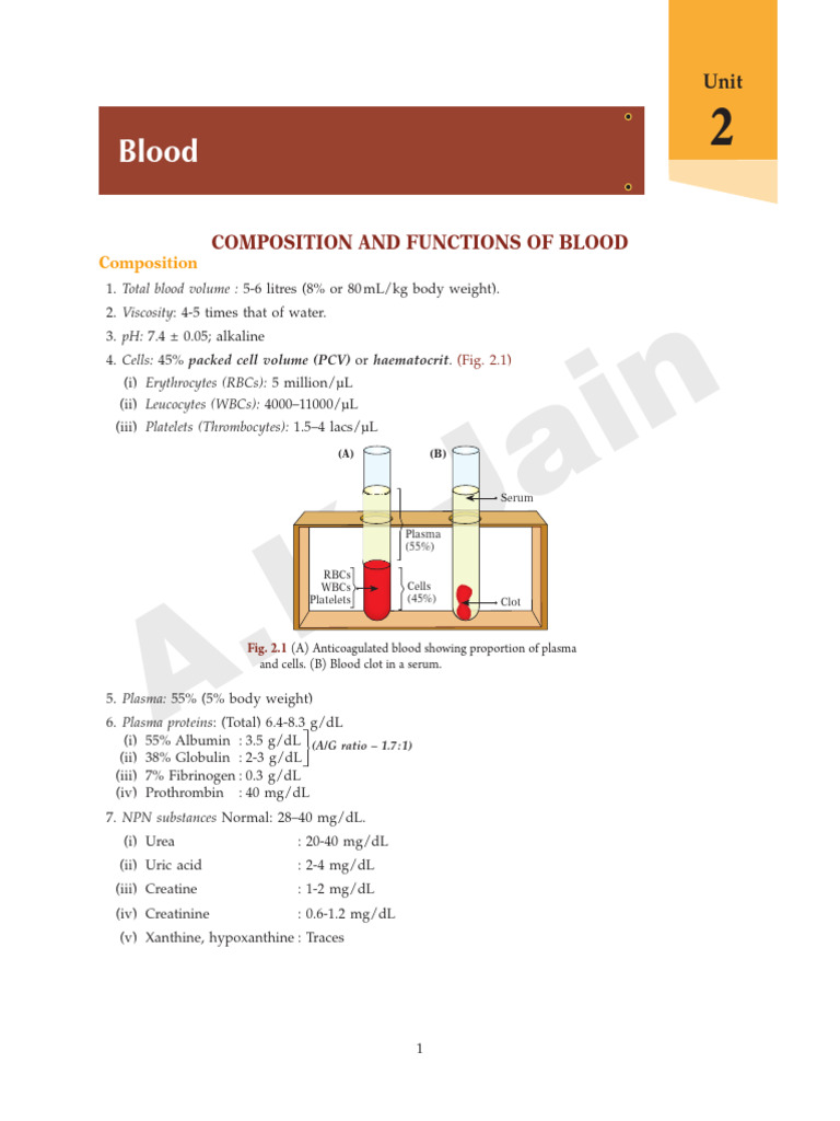 Blood Composition and Functions Explained | PDF | Anemia | Blood Plasma