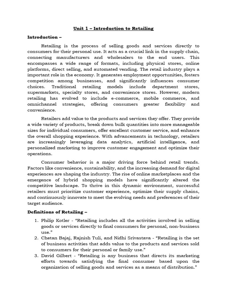 Retail Management Unit 1 | PDF | Retail | E Commerce
