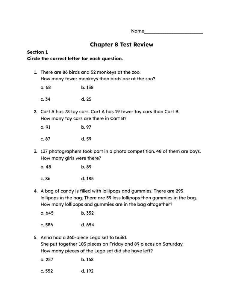Chapter 8 Test Review Questions | PDF