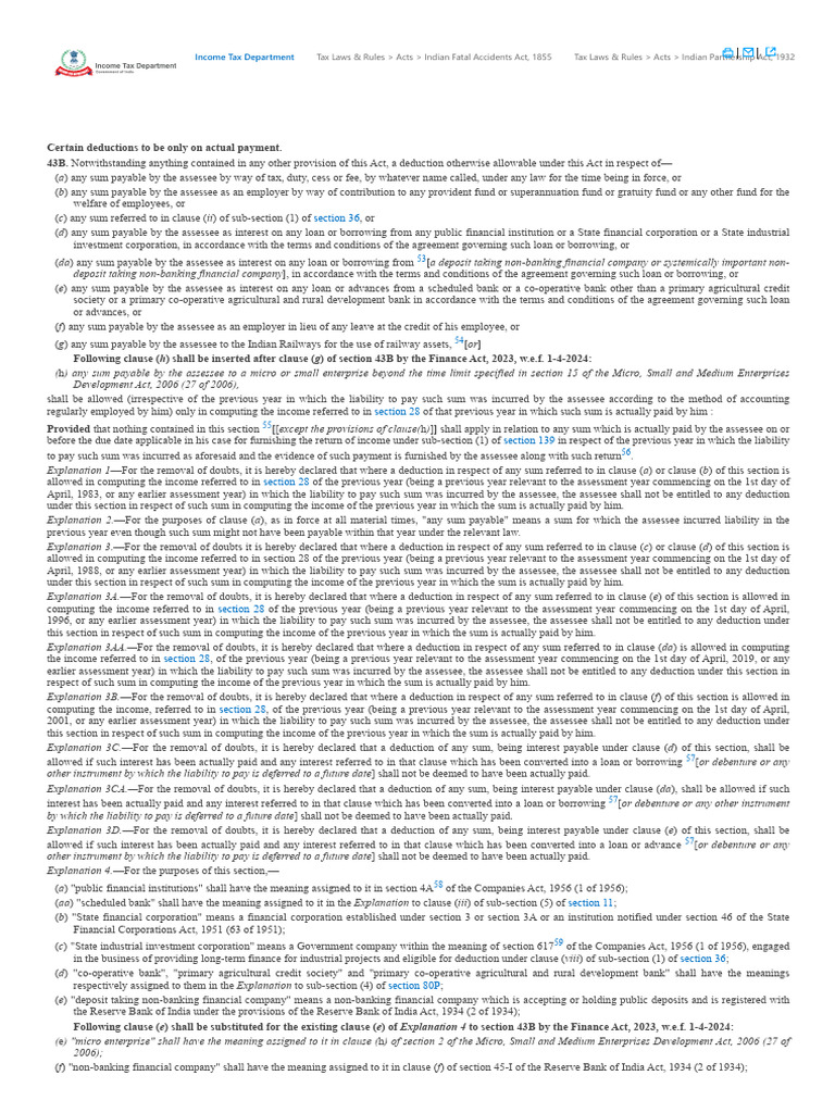 Income Tax Deductions Under Section 43B | PDF | Banks | Interest