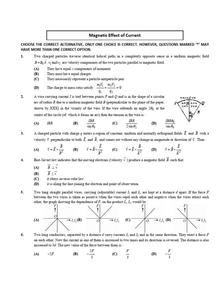 Magnetic Effects of Current: Quiz Questions | PDF | Magnetic Field | Force