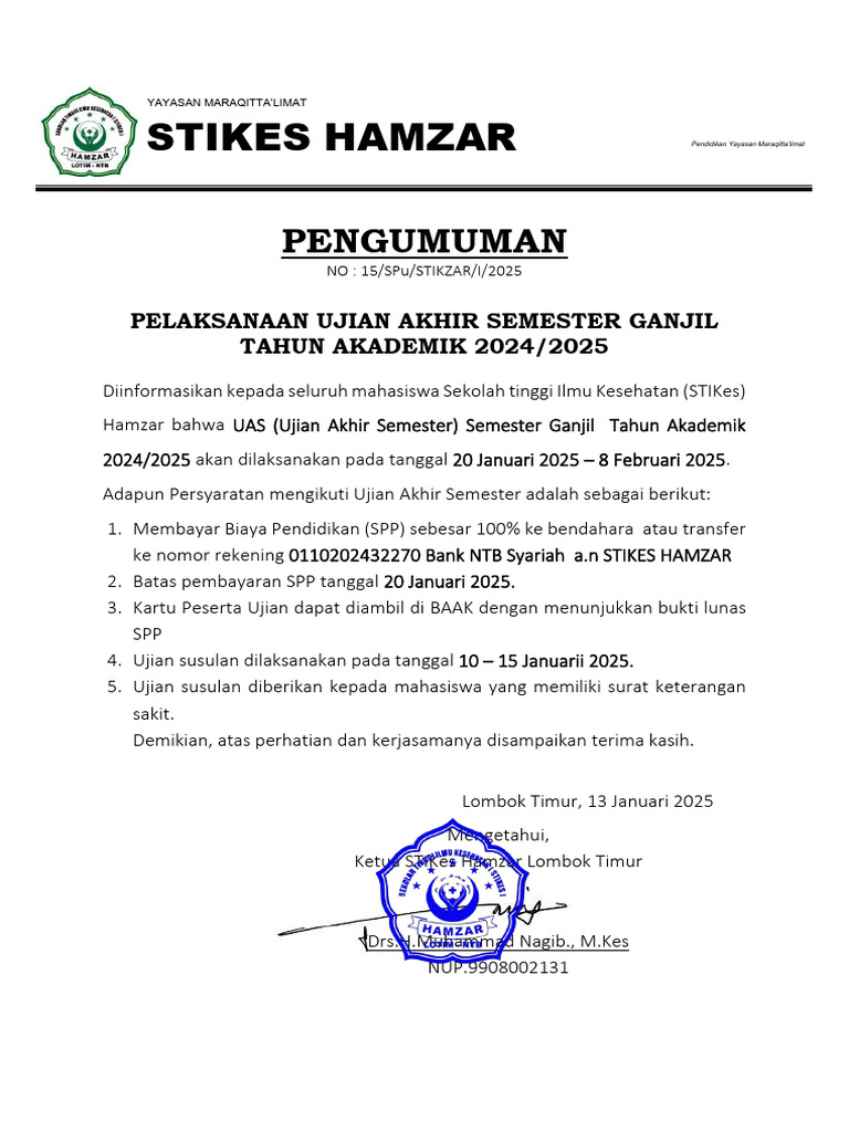 UAS Ganjil 2025 STIKes Hamzar | PDF