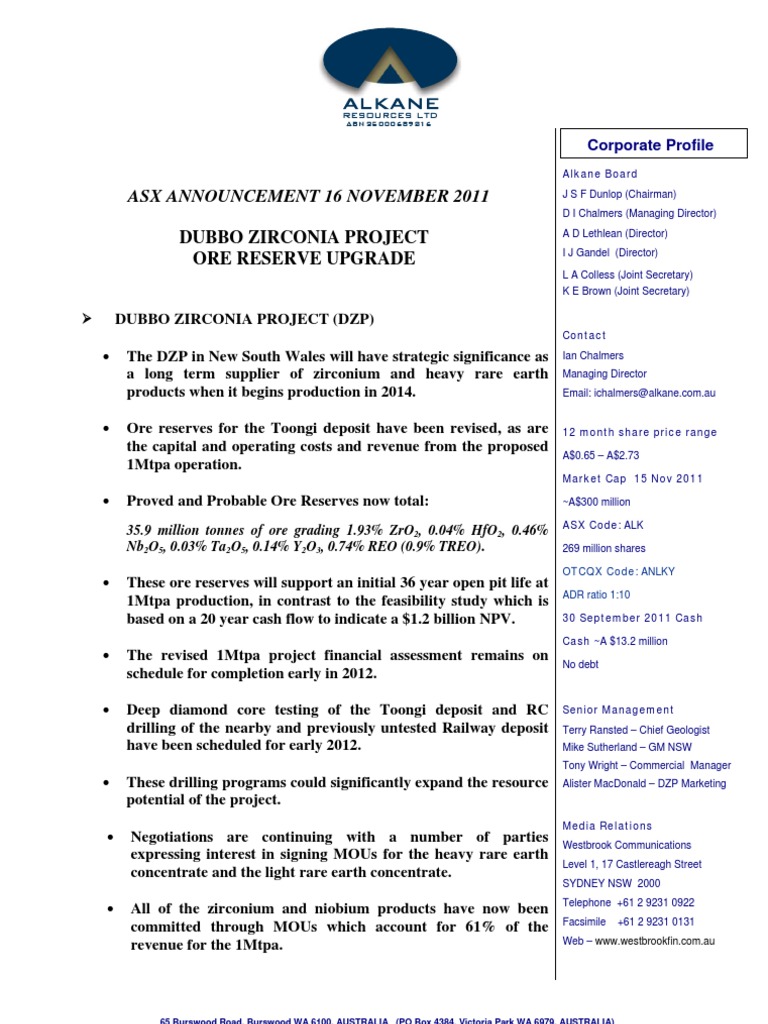 Dubbo Zirconia Project PDF Rare Earth Element Coal Mining