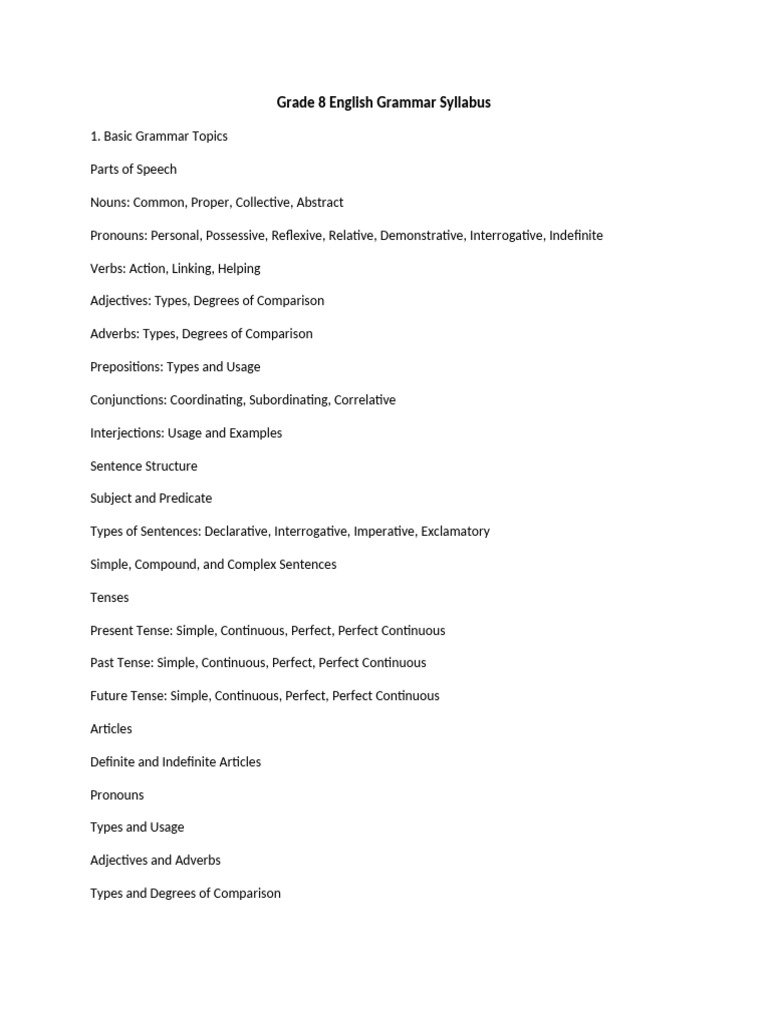 Grade 8 English Grammar Syllabus | PDF