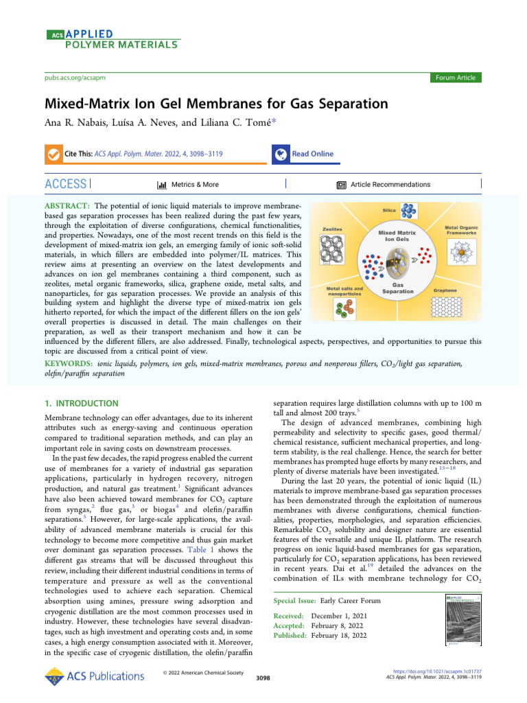 Mixed-Matrix Ion Gel Membranes Review | PDF | Gel | Membrane