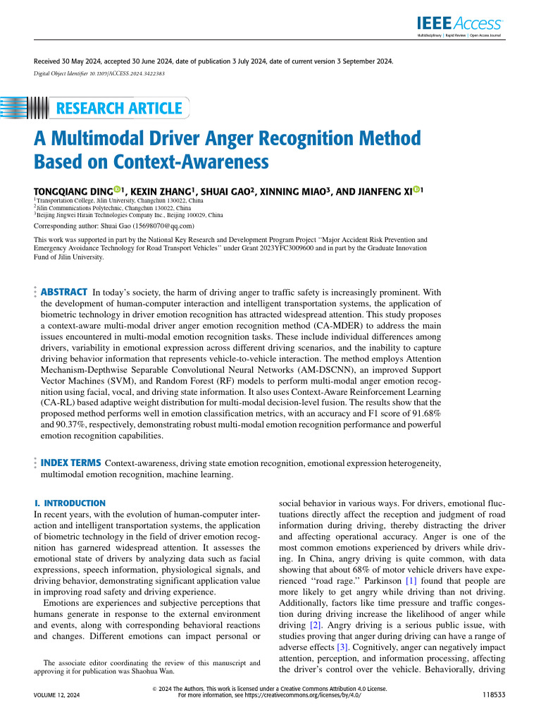 A Multimodal Driver Anger Recognition Method Based On Context-Awareness ...