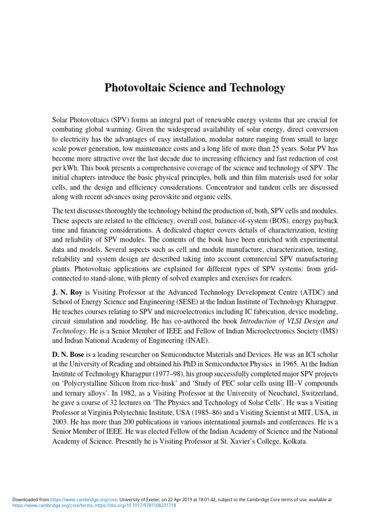 Photovolataic Science and Technology - JNR | PDF | Solar Cell ...