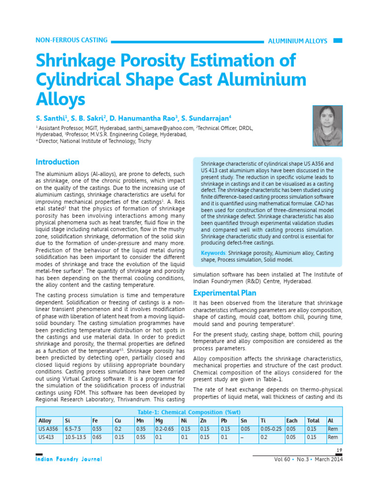 Shrinkage porosity estimation of cylindrical shape cast aluminium