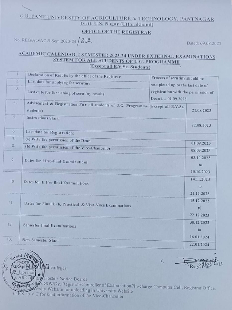 14.08.2023 Academic Calendar UG Programme | PDF