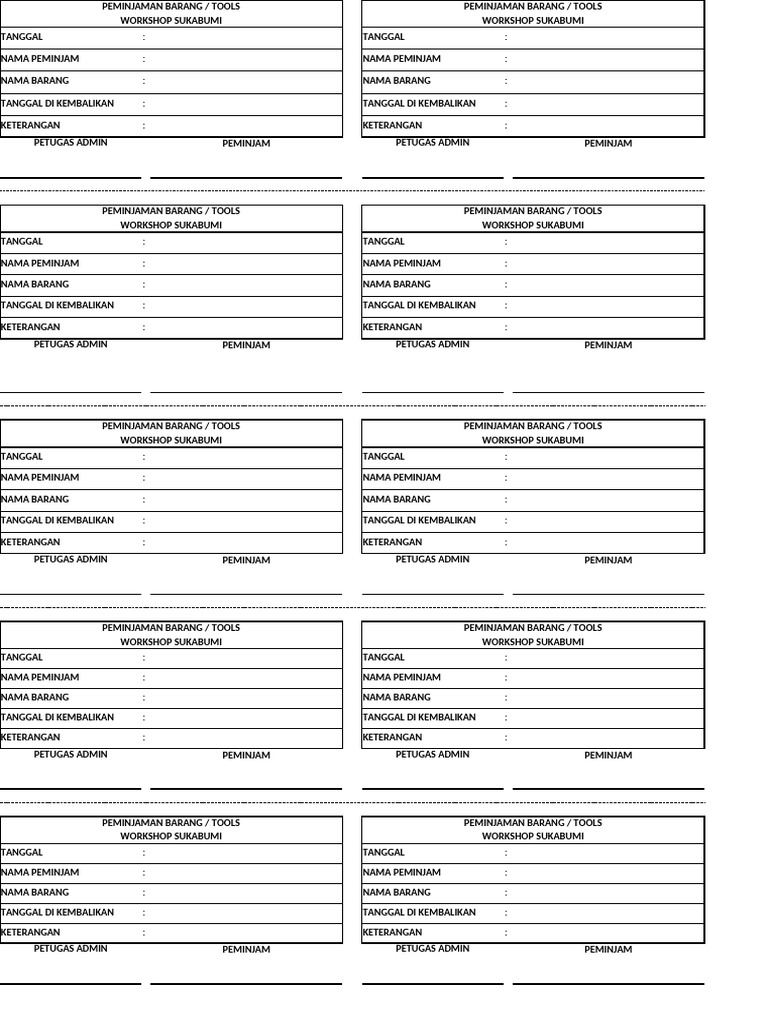 Form Peminjaman Barang Excel | PDF