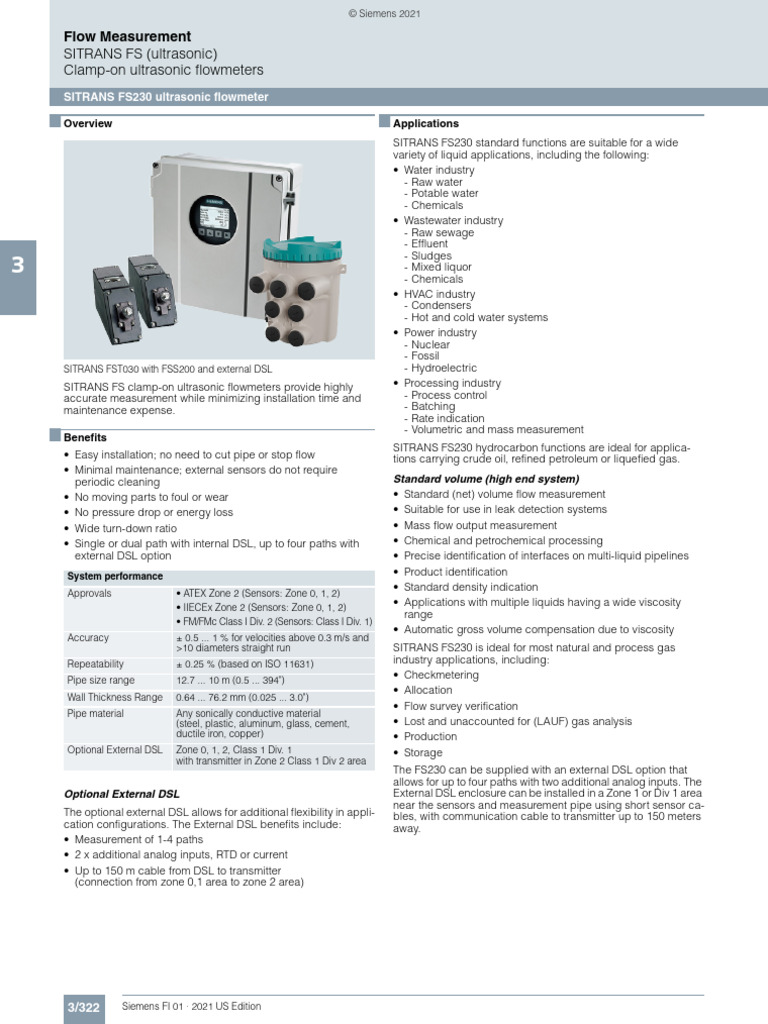 SITRANS FS230 Ultrasonic Flowmeter Guide | PDF | Flow Measurement ...