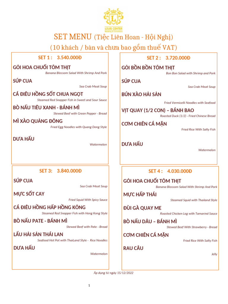 Set Menu Công Ty | PDF