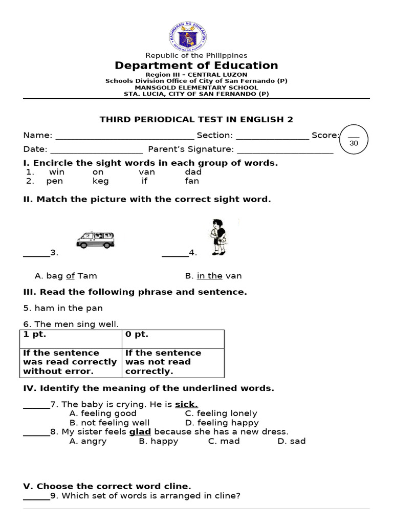 ENGLISH2-3rd-QUARTER TEST | PDF