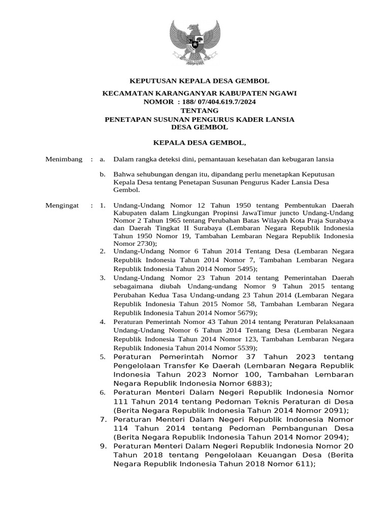 Susunan Pengurus Kader Lansia Gembol | PDF