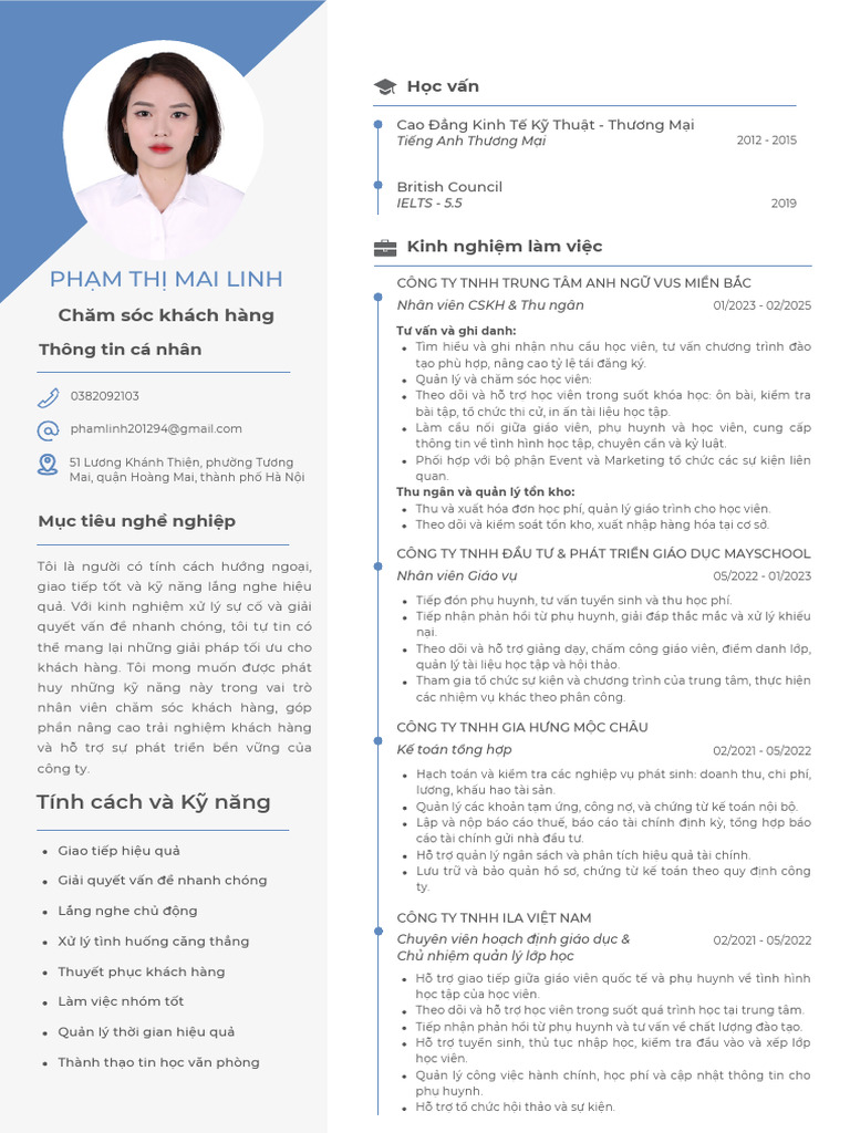 CV - Pham Thi Mai Linh - VI | PDF