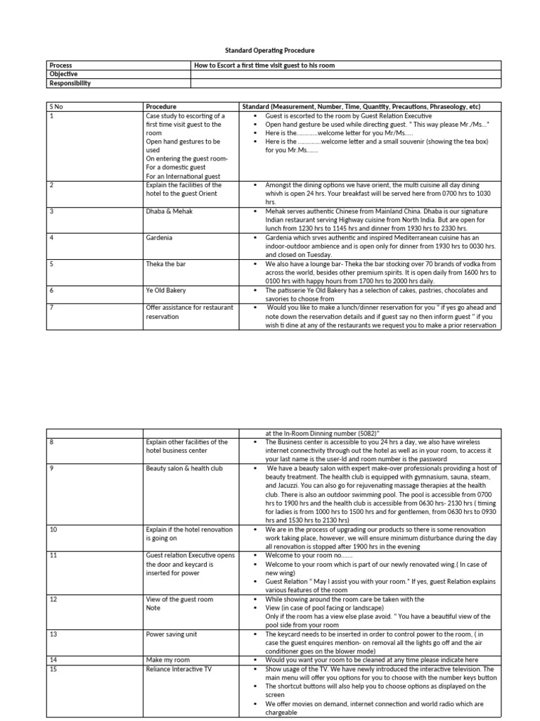 Escorting Guests to Their Rooms | PDF | Cuisine