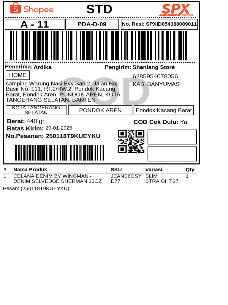 Resi Pengiriman Produk Fashion COD | PDF