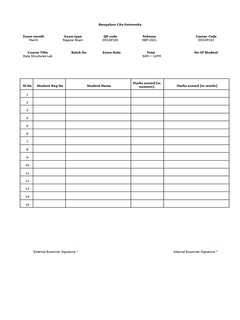 Lab Marks Entry Format for DCCAP103 | PDF | Qualifications ...