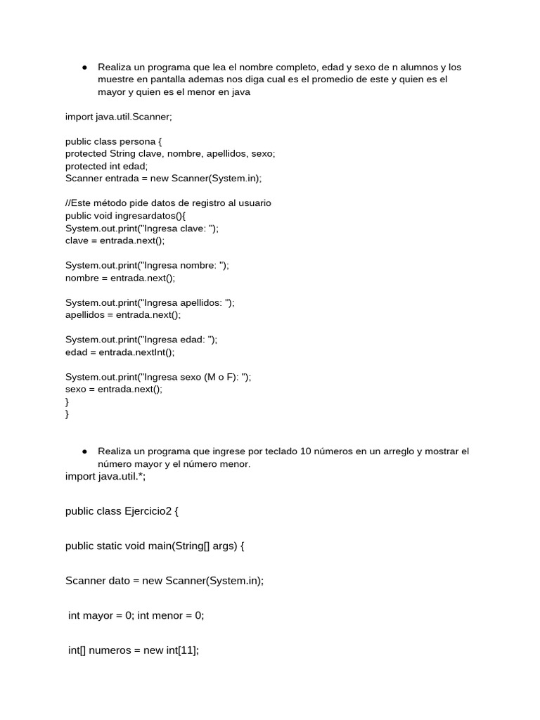 Programas en Java para manejo de datos | PDF | Programación de ...