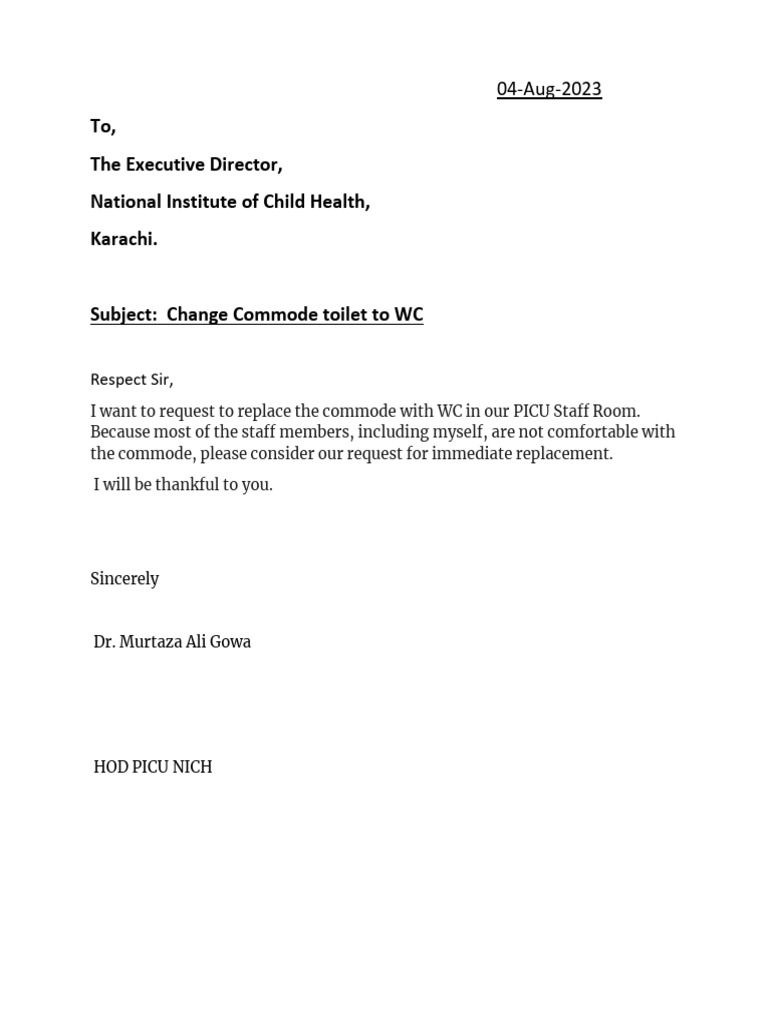 Request to Replace Commode in PICU | PDF