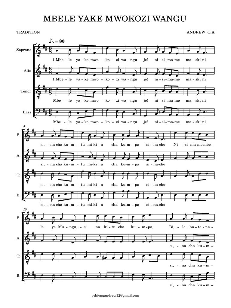 Mbele Yake Mwokozi Wangu Lyrics | PDF | Vocal Music | Singing