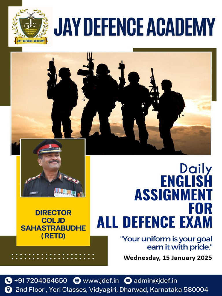 15 Jan 25 Jay Defence Academy Dharwad Daily Eng Assignment Defense