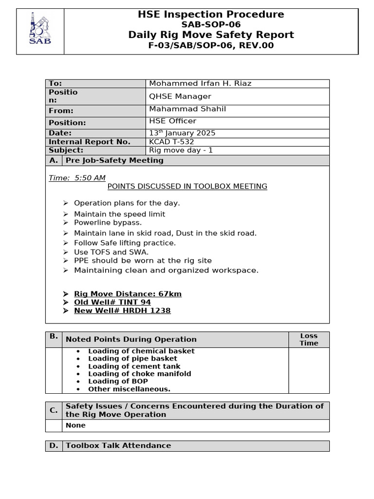 Daily Rig Move Safety Report 2025 | PDF