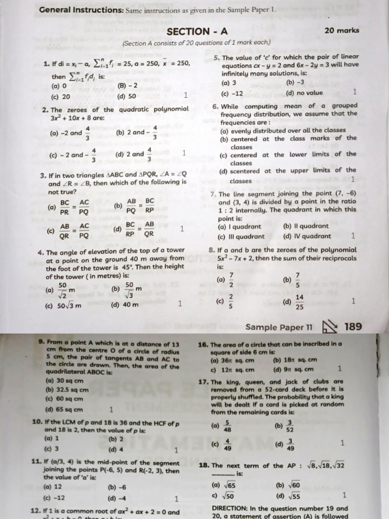 Math Sample Paper with Solutions | PDF | Circle | Triangle