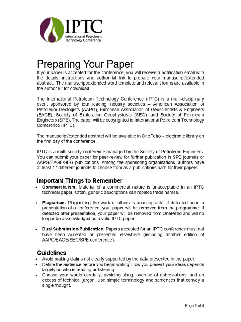 Iptc Preparing Your Manuscript or Extended Abstract | PDF