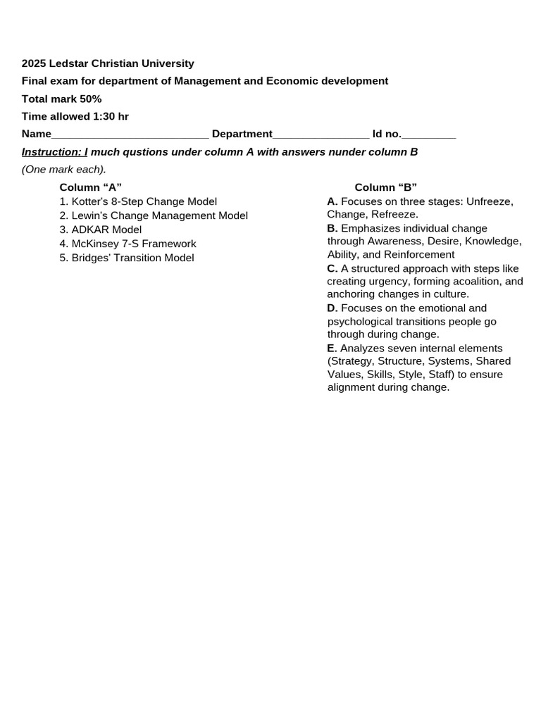 Change Management Foundation Sample Paper 1 Question Booklet English ...