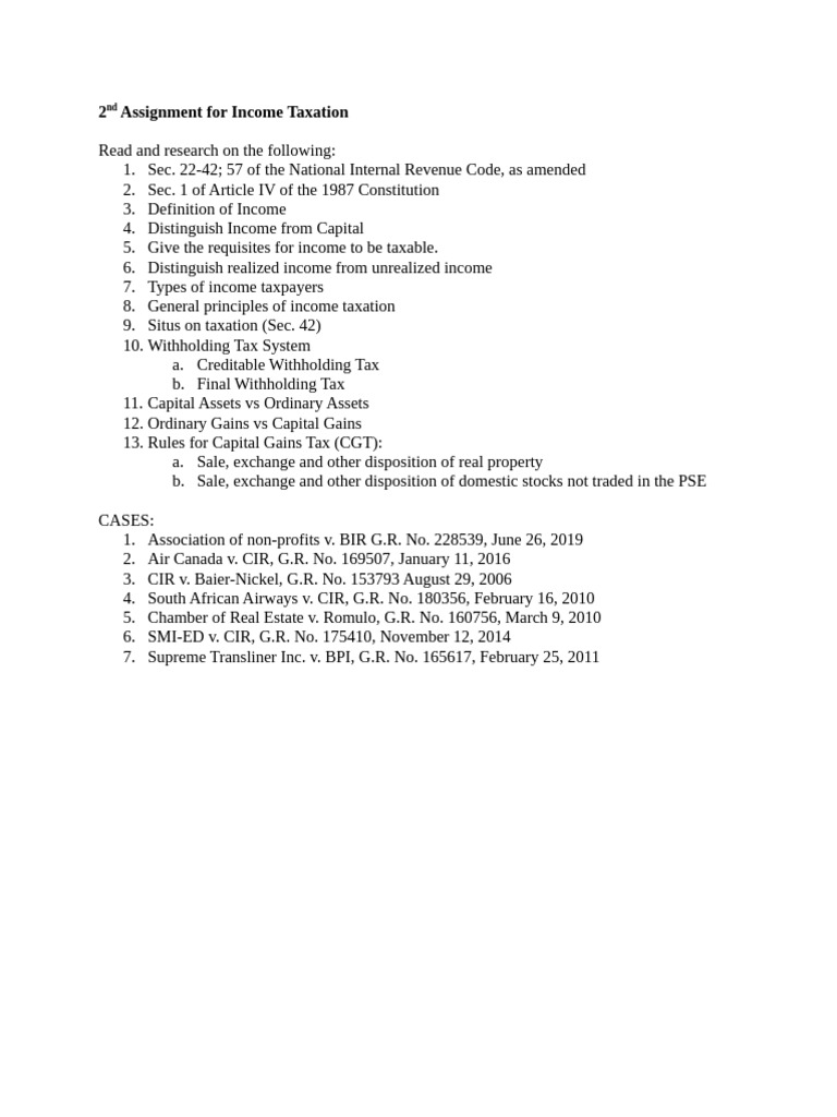 2nd Assignment For Income Taxation | PDF
