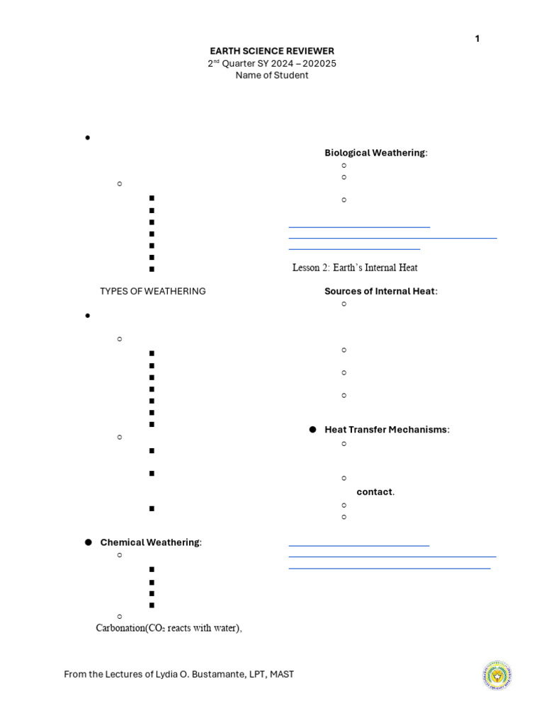 Earth Science Reviewer: Weathering & Processes | PDF | Magma | Plate ...