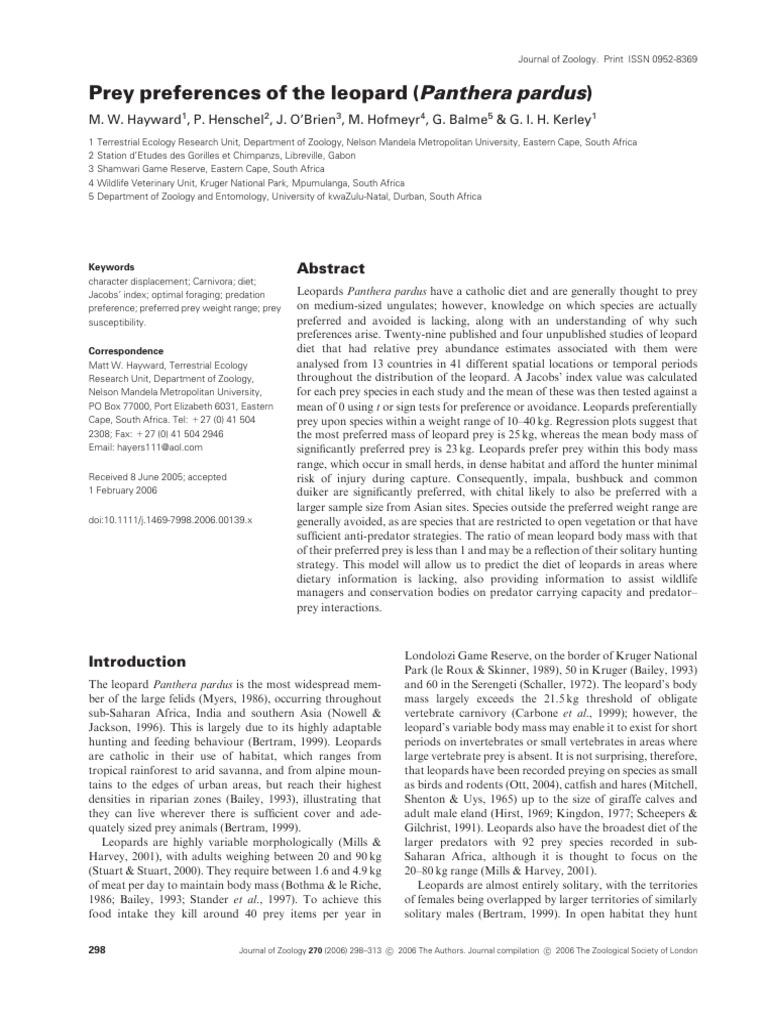Leopard Prey Preferences Analysis | PDF | Leopard | Predation
