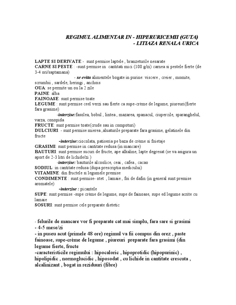 Alimentaţia şi stilul de viaţă al pacienţilor cu hiperuricemie şi gută – mit versus realitate