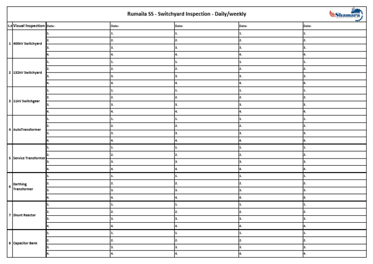 Switchyard Inspection Log Template | PDF | Electricity | Electronics
