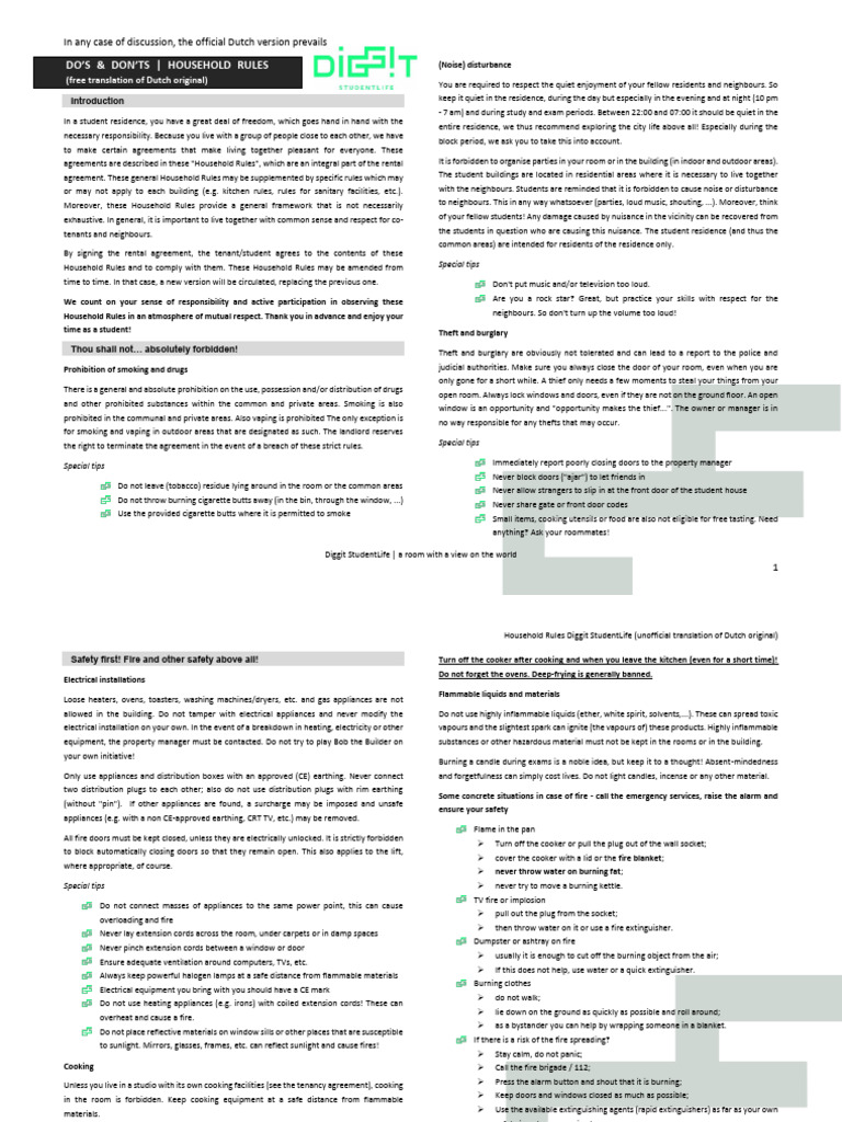 Student Residence Household Rules Guide | PDF | Fires | Ac Power Plugs ...