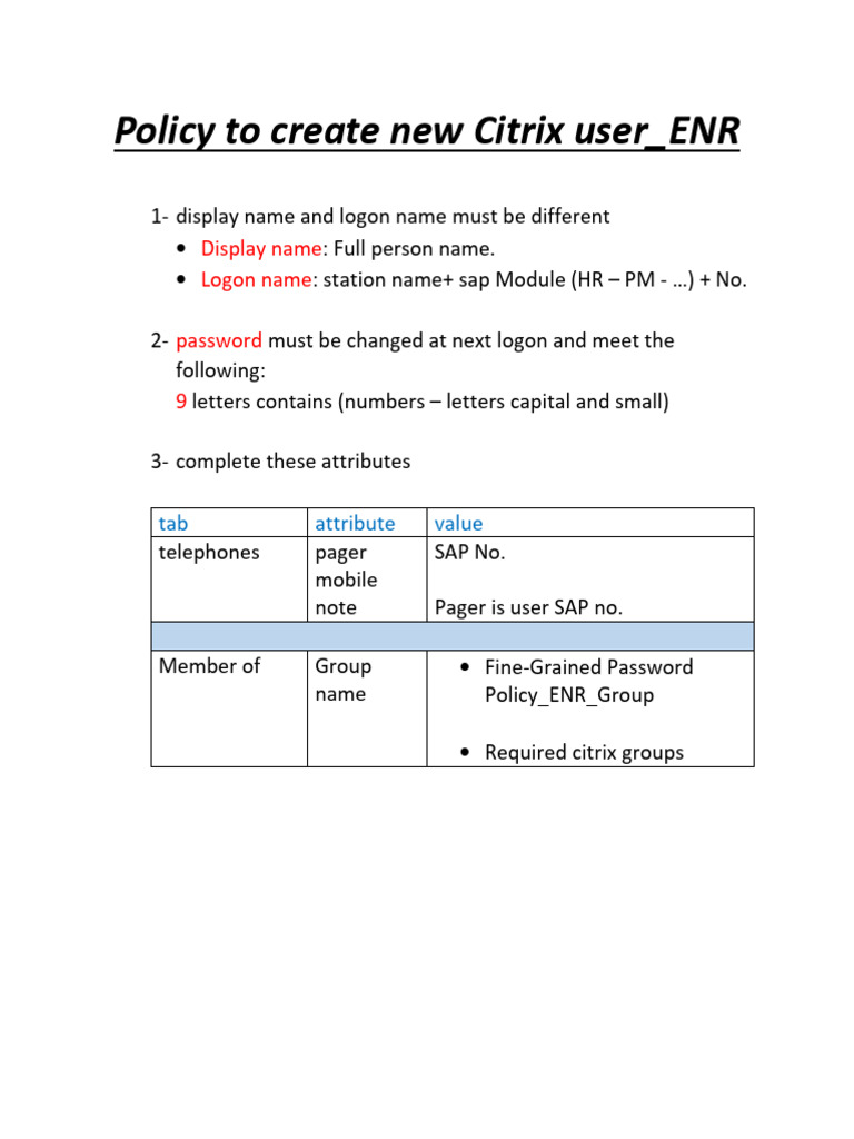 Policy To Create New Citrix User | PDF