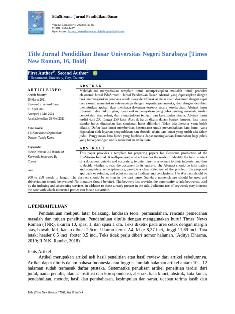 Template Penulisan Jurnal EduStream | PDF